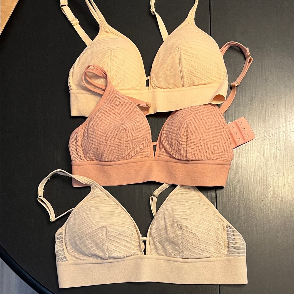 Lively Soft Triangle Bralette Trio - Cream, Pink, Tan